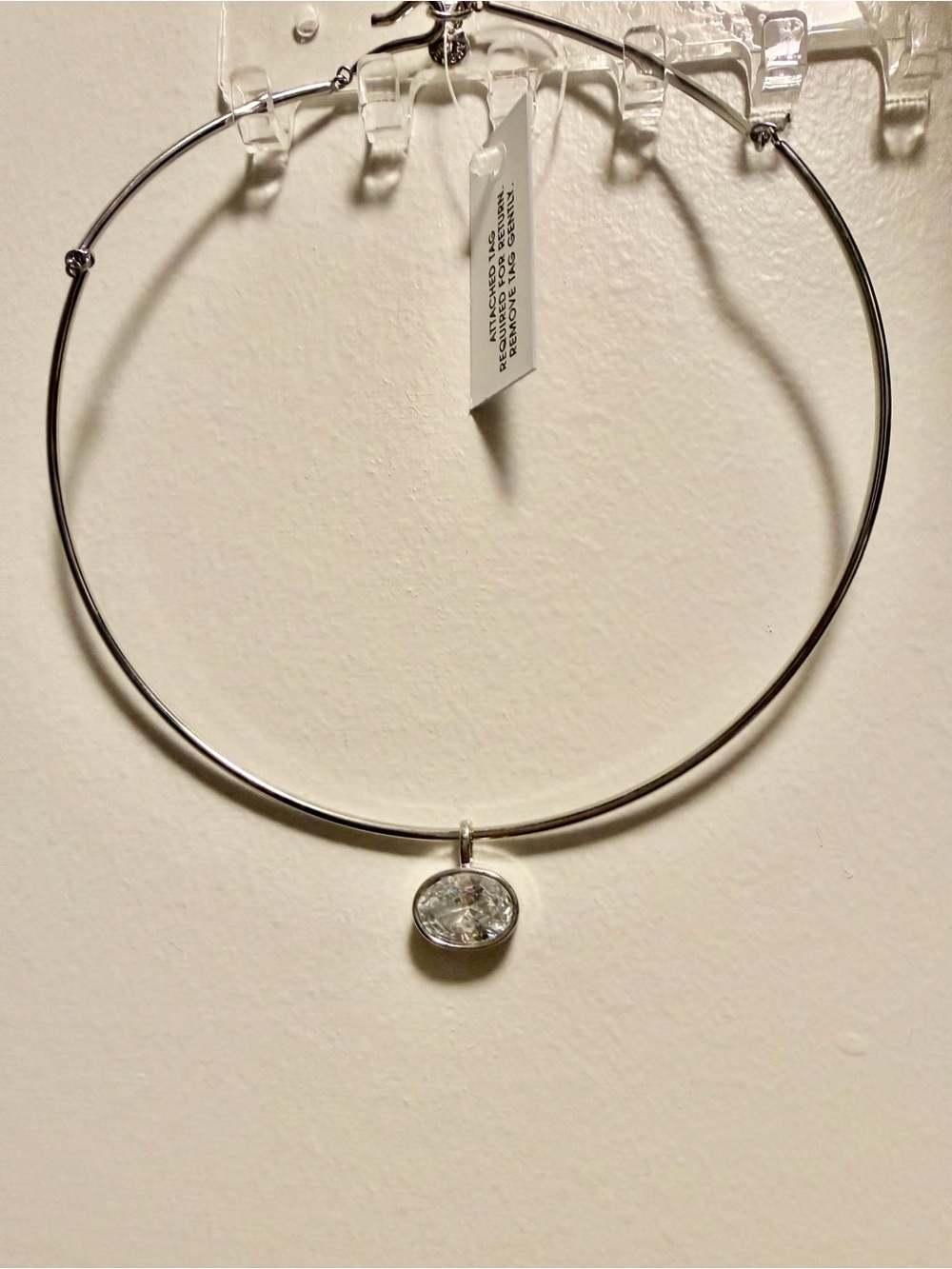 BaubleBar Silver-Tone Choker with Clear Crystal Pendant